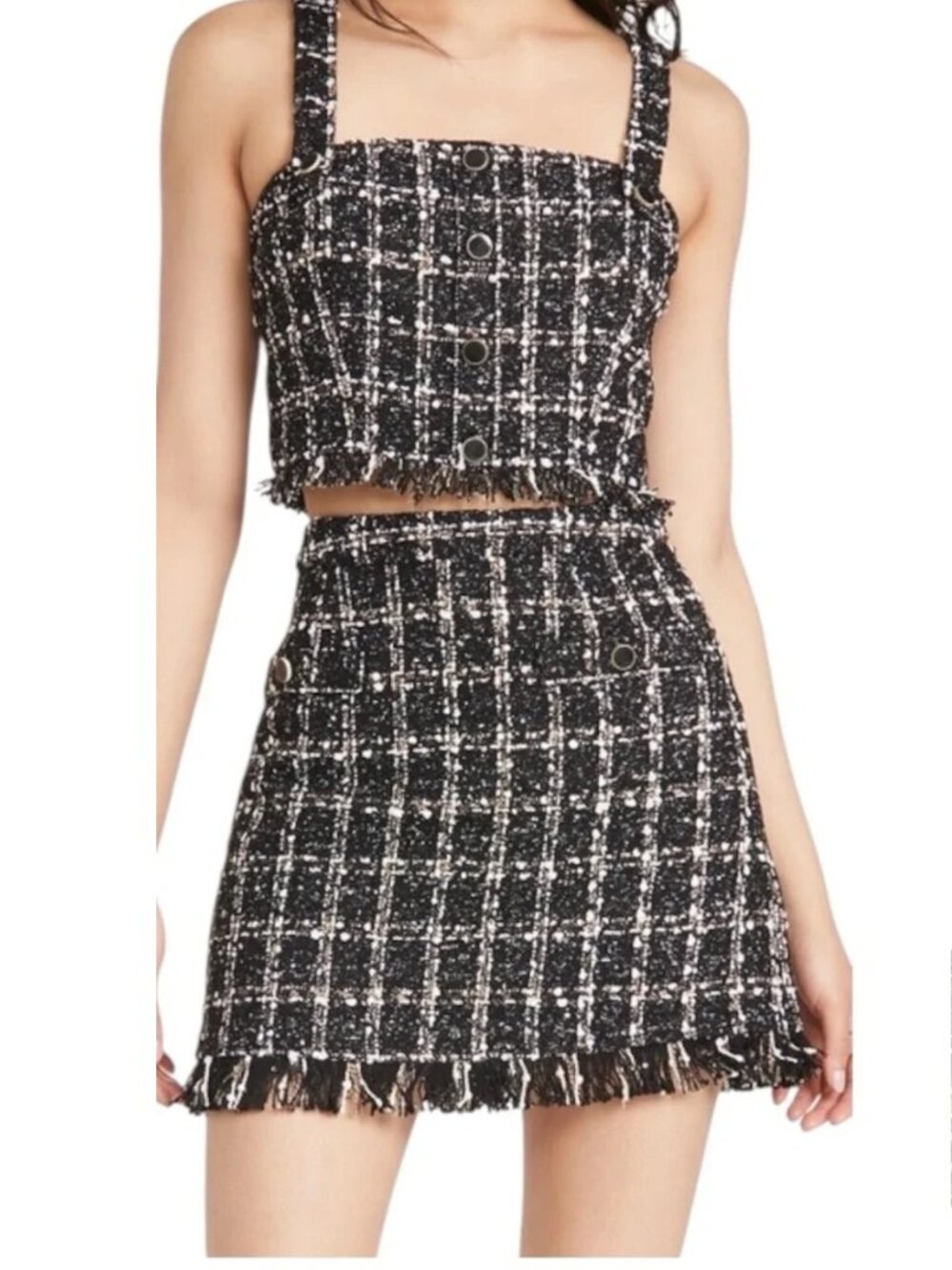 SAYLOR Black and White Garaham Tweed Two Piece Set Size XS